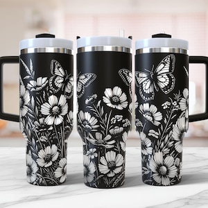 40oz Wildflowers and Butterflies Tumbler Wrap Laser Svg, Floral Rotary Engraved Full Wrap, Flower Engraving File for 40oz cup, Botanical svg