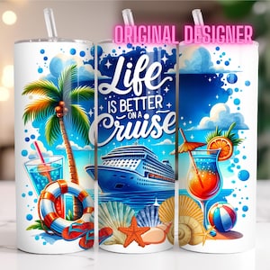 Life is Better on a Cruise Tumbler Wrap - Seamless 20oz skinny sublimation design - PNG instant digital download - Watercolor Cruise Ship