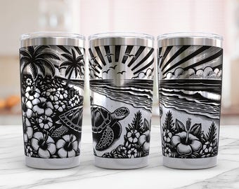 Sea Turtle Tumbler Wrap Laser SVG: Engraved Ocean Design (20oz)