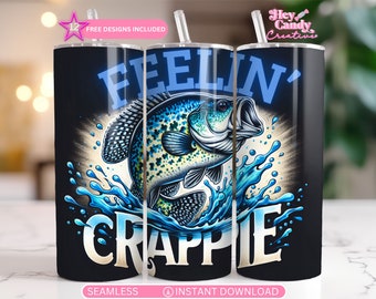 Crappie Fishing Tumbler Wrap: 20oz Skinny Sublimation Design (PNG Digital Download)