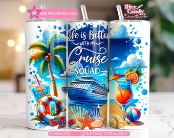 Cruise Squad Tumbler Wrap: Seamless 20oz Skinny Sublimation Design (Digital Download)