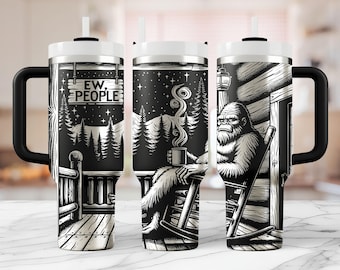 Bigfoot 40oz Tumbler Full Wrap Laser svg, Sasquatch Laser Cut Design for DIY Projects, Ew People Funny Camping Rotary Engraving Design