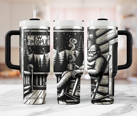 Bigfoot 40oz Tumbler Full Wrap Laser svg, Sasquatch Laser Cut Design for DIY Projects, Ew People Funny Camping Rotary Engraving Design