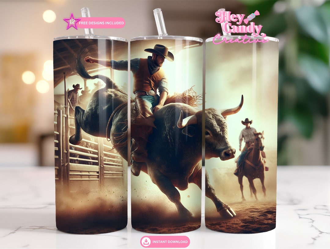 Bull Rider Tumbler Wrap | Rodeo Bull Riding 20oz Skinny Sublimation ...