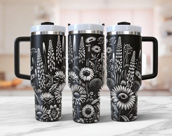 Envoltura de vaso con flores silvestres (SVG láser): Archivo de grabado floral (40 oz)