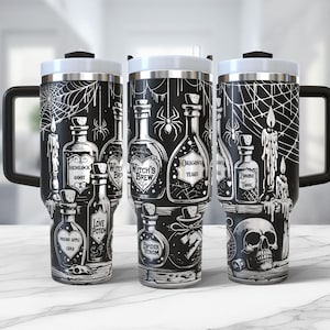 Halloween Tumbler Wrap Laser svg 40oz Quencher, Spooky Witch Apothecary Potions Seamless Laser Design, Witch's Brew Skull instant download