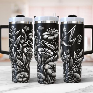 40oz Wildflower and Hummingbird Tumbler Wrap Laser Svg, Floral Rotary Engraved Full Wrap, Flower Engraving File for 40oz cup, Botanical svg