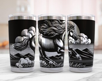 Galloping Horse 20oz Tumbler Wrap: Seamless Laser SVG Design