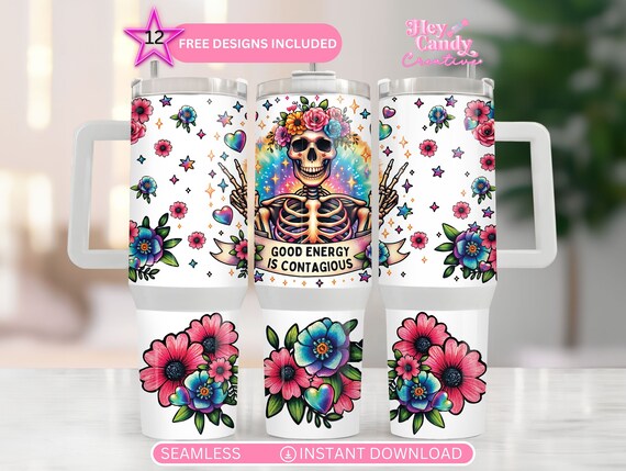 Good Energy Skeleton Tumbler Wrap: 40oz Sublimation Design (Digital Download)