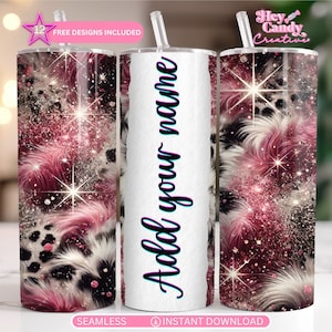 Add Your Name Cow Print pink glitter tumbler wrap PNG design, cow print and glitter Western cowhide print Sparkle 20 oz skinny tumbler