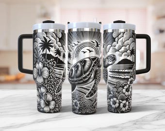 Sea Turtle Tumbler Wrap SVG: Tropical Beach Laser Engraving Design (Digital Download)
