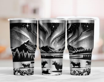 Northern Lights & Cows Tumbler Laser Engraving SVG File (30oz Full Wrap Design)