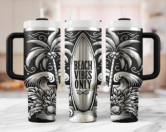 Beach Vibes Only Tumbler Wrap SVG: Laser Engraved 40oz Design (Digital Download)