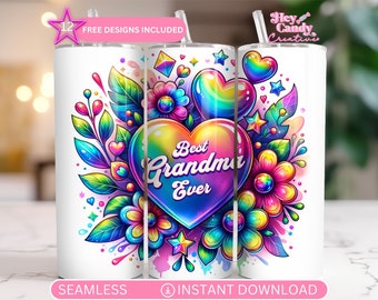 Best Grandma Ever Tumbler Wrap - Mothers Day - Seamless 20oz skinny sublimation design - PNG instant digital download