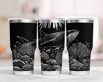 Whale Shark Tumbler Laser Engraving SVG File: Ocean Coral Reef Design (Digital Download)