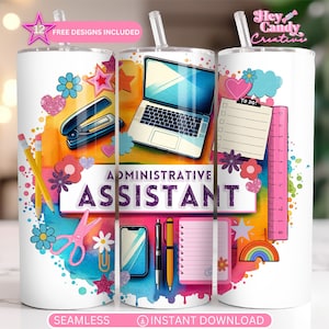 Administrative Assistant Tumbler Wrap | Seamless 20oz skinny sublimation design |  PNG instant digital download