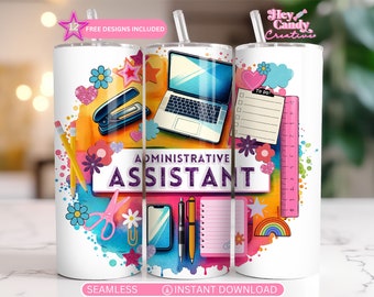 Administrative Assistant Tumbler Wrap | Seamless 20oz skinny sublimation design |  PNG instant digital download