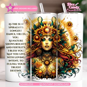 Litha Sun Goddess Summer Solstice Tumbler Wrap, Witchy Wiccan 20oz sublimation design, PNG instant download, Seamless Pagan Tumbler Wrap