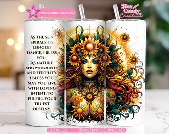 Litha Sun Goddess Tumbler Wrap: Summer Solstice Wiccan Design (PNG Digital Download)