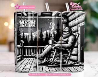 Envoltura para vaso Bigfoot, diseño de sublimación para vaso delgado Sasquatch de 20 oz, descarga digital PNG para vasos, imágenes prediseñadas de camping divertidas de Ew People