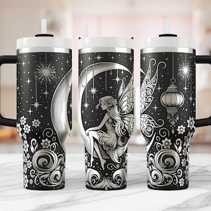 Fairy Moon 40oz Tumbler Wrap SVG: Seamless Laser Engraved Design (Digital Download)