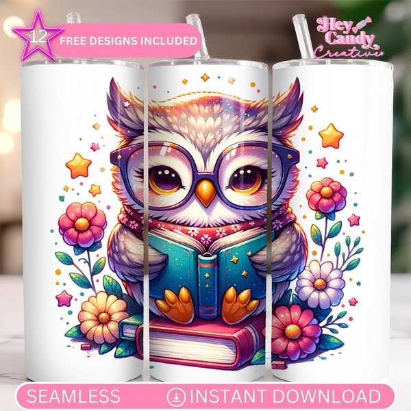 Cute Owl Tumbler Wrap | Seamless 20oz skinny sublimation design |  PNG instant digital download | Owl Lover Tumbler Wrap
