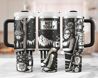Bigfoot 40oz Tumbler Full Wrap Laser svg, Sasquatch Laser Cut Design for DIY Projects, Not Today Funny Camping Rotary Engraving Design