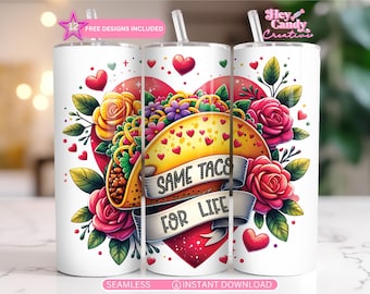 Tacos Valentine Tumbler Wrap PNG: Mexican Seamless Design (Digital Download)
