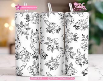 Floral Penis Seamless Tumbler Wrap, Graphic Adult Themed Humor Funny Dick and Flowers 20oz skinny sublimation design, Bachelorette Gag Gift