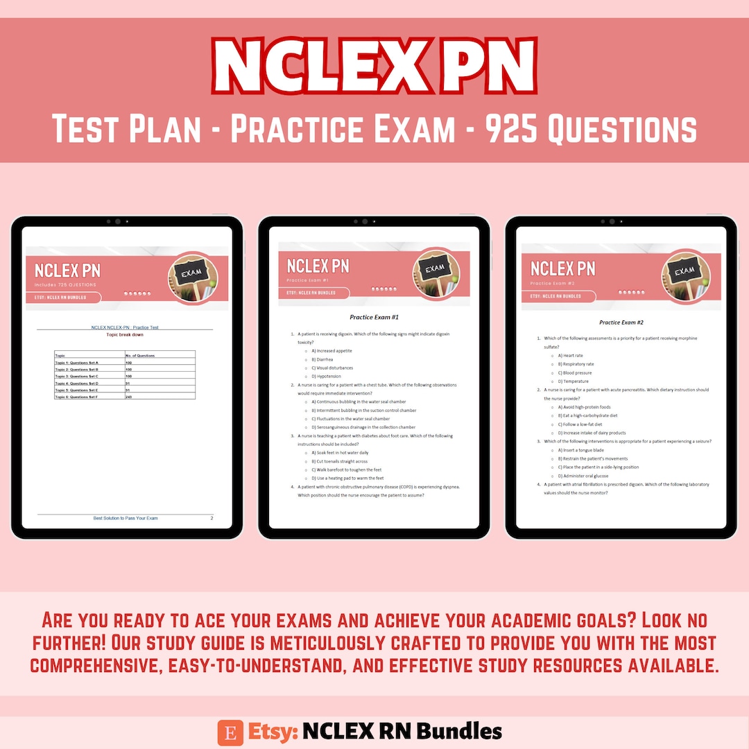 NCLEX PN Test Plan - Practice Exam - 925 Questions | Instant Download ...