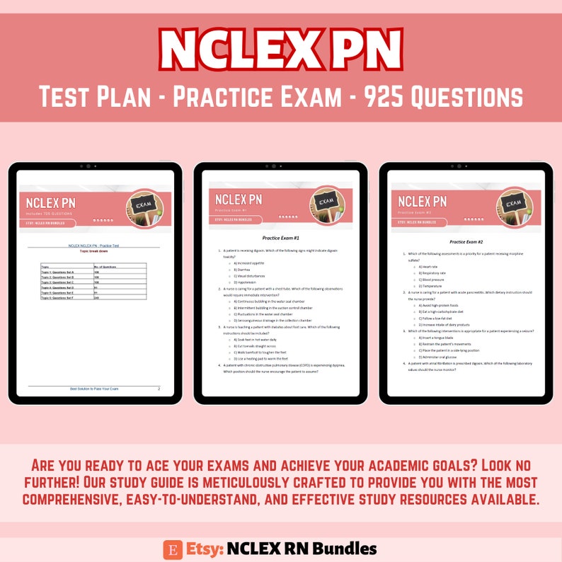 NCLEX PN Test Plan - Practice Exam - 925 Questions | Instant Download ...