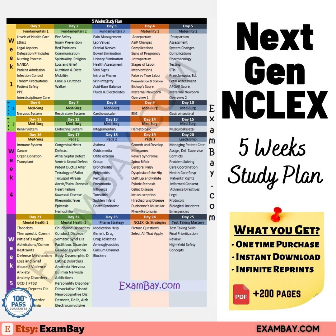 Next Gen NCLEX - 5 Weeks Study Plan | Pass Your NCLEX 2026 - Etsy