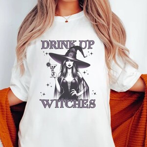 Drink Up Witches Tee, Feelin' Witchy Vintage Halloween Shirt, Vintage Wicked Drinking Witch Comfort Colors Oversized Shirt, Boss Witch Shirt