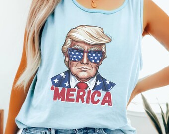 Trump 2024 Merica Tank Top, 1776 American Flag Unisex Tank, 4th of July, USA Republican Tank, Ultra MAGA 2024 Patriotic Comfort Colors® 9360