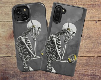 Gothic Skeleton Retro Walkman Phone Case, Goth Skeleton Cassette Tape Phone Case Vintage Walkman Pixel 10 Galaxy S26, iPhone 17, Galaxy Note