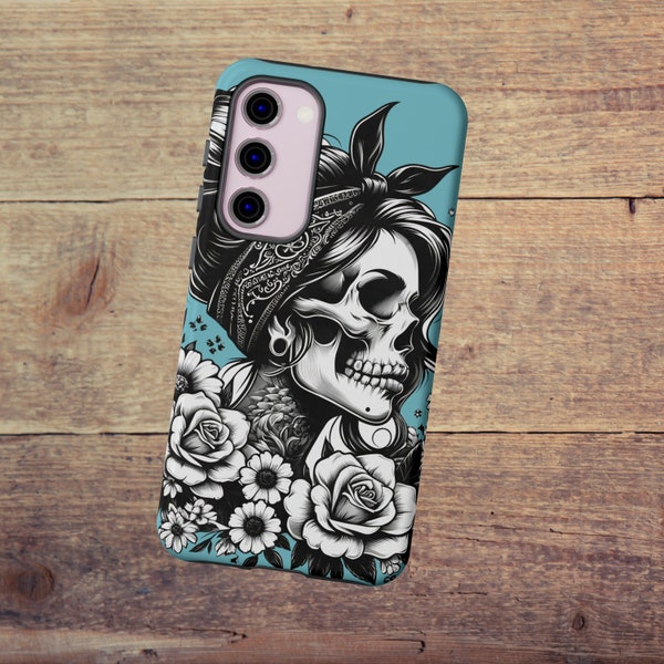 Gothic Mom Skull & Floral Phone Case, Mother's Day Gift, Skeleton Rose, Boho Messy Bun Mom iPhone Samsung and Google Case Pixel 8 Galaxy S24