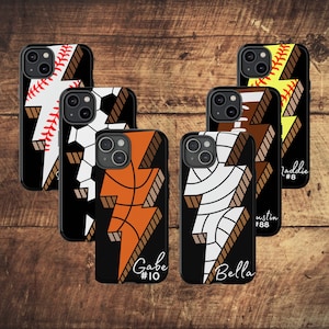 Custom Lightning Bolt Sports Phone Case Basketball Volleyball Soccer Baseball Football Softball Phone Case, iPhone 17, Galaxy S25 & Pixel 10