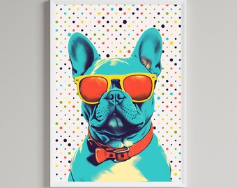 赤いメガネをかけたシックなフレンチブルドッグ - 鮮やかなポップ
