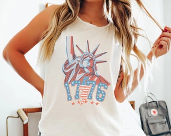 Vintage Merica 1776 Tank Top, Statue of Liberty Mens Tank, 4th of July Trump 2024 Shirt, Republican Shirt, MAGA 2024 Comfort Colors® 9360
