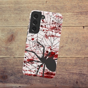 Creepy Goth Bloody Spider Phone Case, Spider Web Pattern, Creepy Halloween, Gothic iPhone 16 Samsung Galaxy Note, Galaxy S25 & Pixel 9 Case