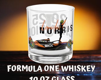 Lando Norris 2025 World Champion 10oz Whiskey Glass, Bourbon Glass for Formula One Fan, Dad Gift, F1 Gift for Husband, McLaren F1 Racing