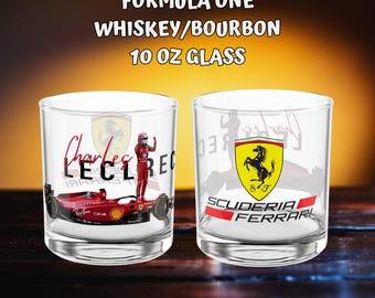 Charles Leclerc 10oz Whiskey Glass, Bourbon Glass for Formula One Fan, Dad Gift, F1 Gift for Husband, Ferrari F1 Racing
