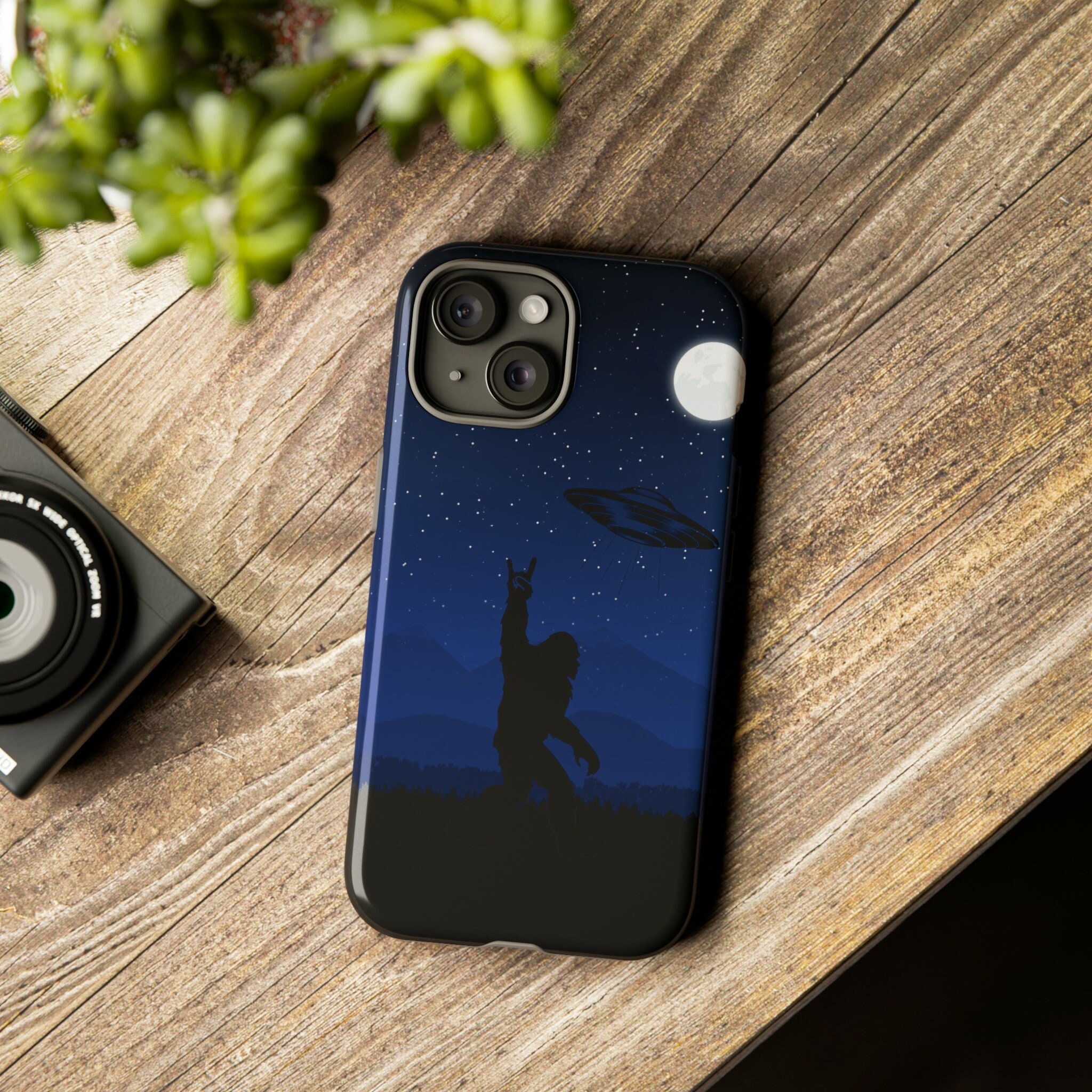 Sasquatch UFO Phone Case – A Funky and Retro Big Foot Alien Design for iPhone 15, Samsung, and Galaxy