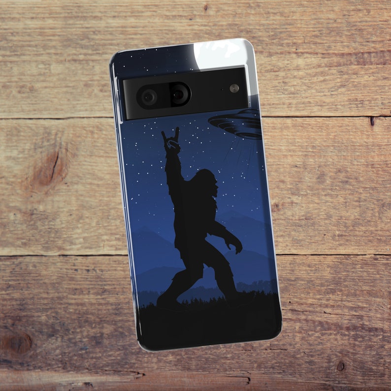 Sasquatch UFO Phone Case, Big Foot UFO Alien Phone Case, Vintage Yeti Gift, Squatch iPhone Samsung & Google Phone Case, Pixel 8, Galaxy S24 image 2