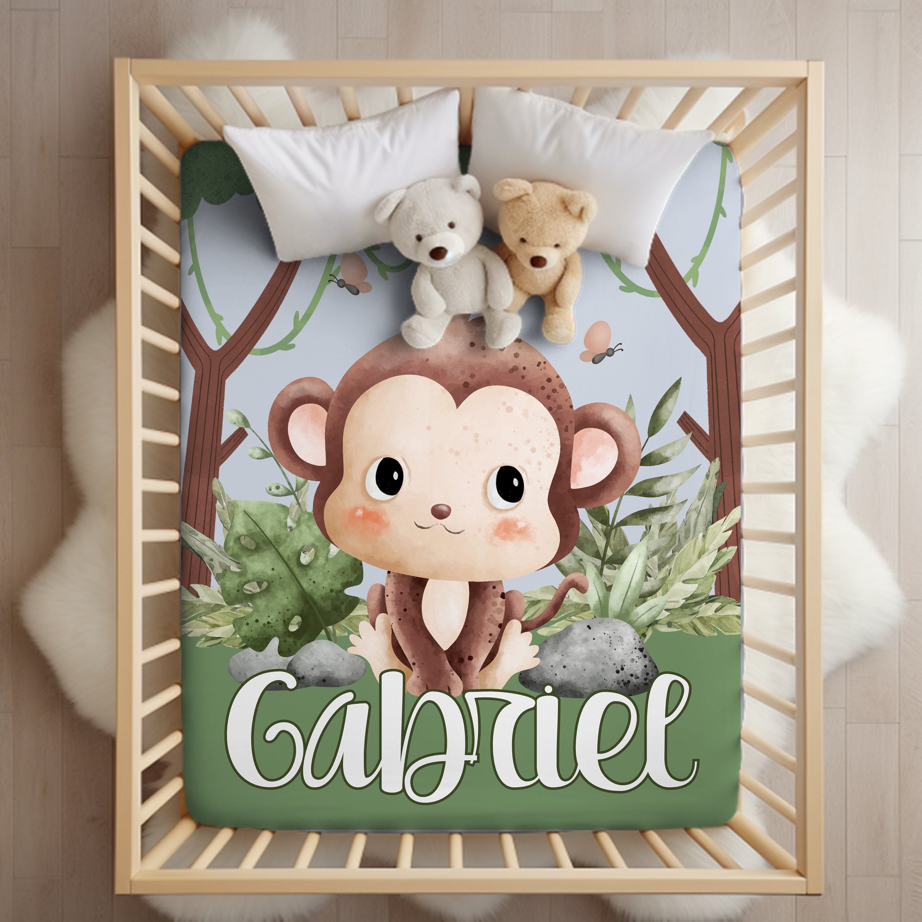 Custom Jungle Baby Animals Crib Blanket, Sherpa Safari Personalized ...