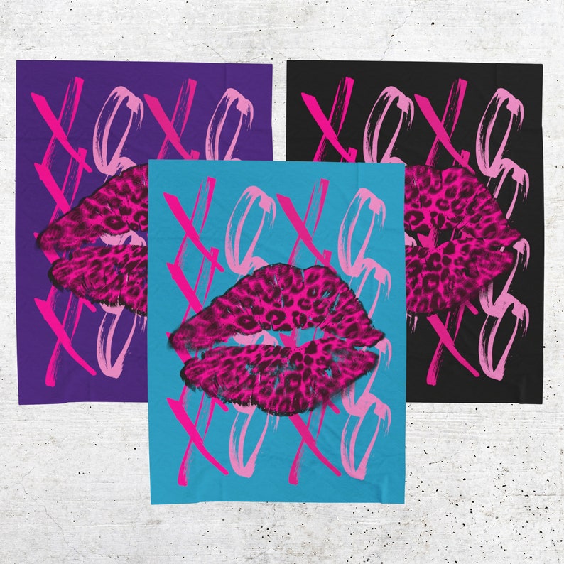 XOXO Leopard Print Lips Velveteen Blanket Hugs and Kisses Blanket