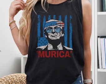 Trump 2024 Merica Tank Top, 1776 American Flag Unisex Tank, 4th of July, USA Republican Tank, Ultra MAGA 2024 Patriotic Comfort Colors® 9360