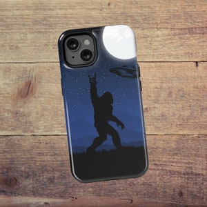 Sasquatch UFO Phone Case, Big Foot UFO Alien Phone Case, Vintage Yeti Gift, Squatch iPhone Samsung & Google Phone Case, Pixel 8, Galaxy S24 image 1