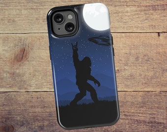 Sasquatch UFO Phone Case, Big Foot UFO Alien Phone Case, Vintage Yeti Gift, Squatch iPhone 16 Google Pixel 9, Samsung Galaxy S25 Tough Case