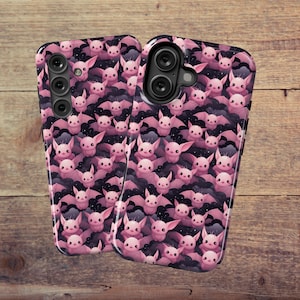 Cute Halloween Bat Phone Case, Retro Pink Bat MagSafe Wireless Charging Case, Creepy Bat iPhone 16 Pixel 9 & Samsung S25 Phone Case